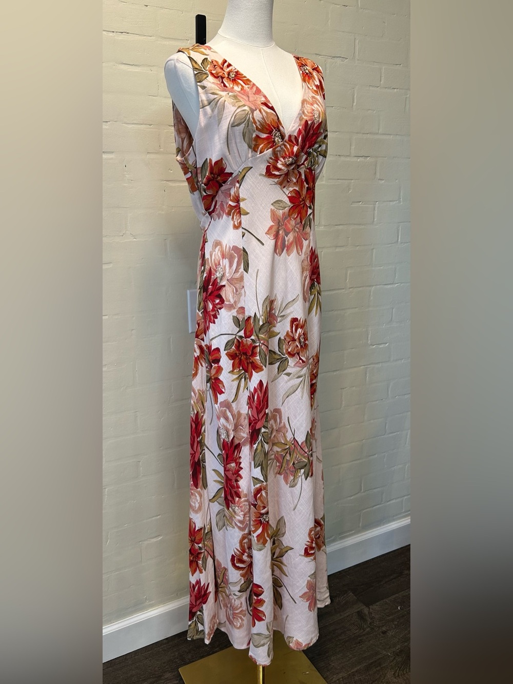 Paper Heart Pink Floral Maxi Dress Linen Blend Empire Waist Boho Resort Size XL - Picture 4 of 9